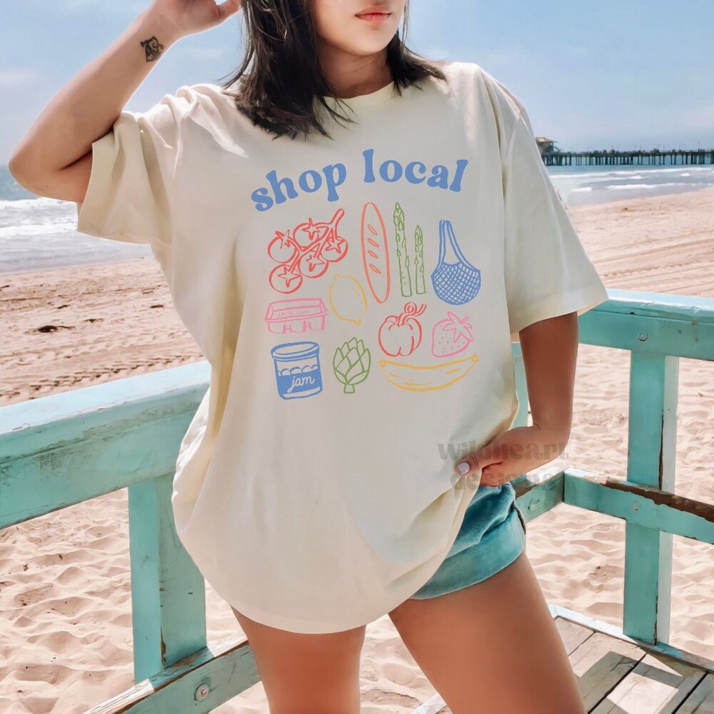 Shop Local T-shirt, Farmers Market Shirt, Summer Shirt, Shop Local Shirt - Dust - Picture 3 of 7